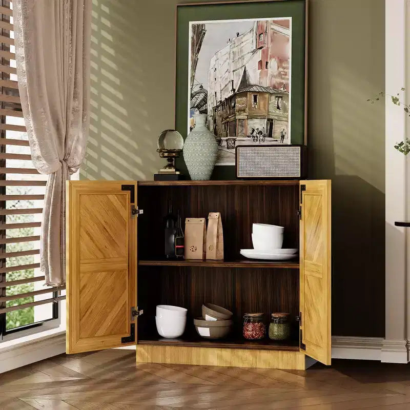 Buffet de salle à manger ou de cuisine de style ferme moderne de 80 cm avec portes et étagères réglables - Marron