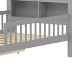 Lit jumeau avec tête de lit de rangement, 2 tiroirs sous le lit et barrières de sécurité, Gris