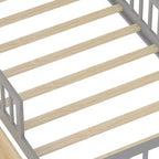 Lit jumeau avec tête de lit de rangement, 2 tiroirs sous le lit et barrières de sécurité, Gris