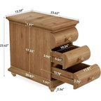 Table d'appoint Lantine en bois massif, table d'appoint étroite avec 3 tiroirs et dos fini pour salon, petits espaces, marron