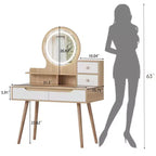 Coiffeuse élégante HYLEORY avec miroir éclairé réglable, pieds de table en bois massif, chêne blanc américain, MDF, taille compacte