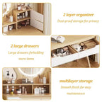 Coiffeuse élégante HYLEORY avec miroir éclairé réglable, pieds de table en bois massif, chêne blanc américain, MDF, taille compacte