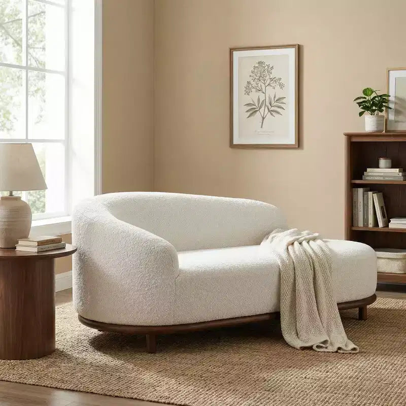 ModernLuxe Chaise Longue, Canapé Moderne du Milieu du Siècle avec Cadre en Bois d'Hévéa, Lit de Repos Orienté à Gauche pour Salon