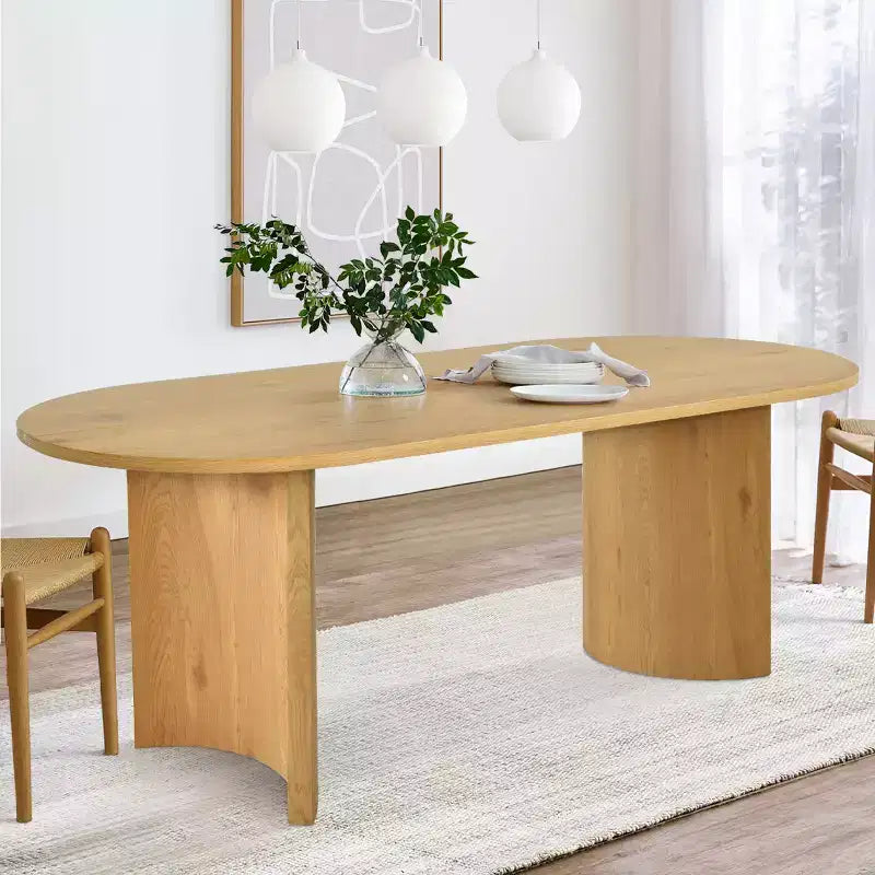 Table à manger ovale moderne avec pieds en C, grande table de cuisine élégante avec finition grain de bois pour la maison, le petit-déjeuner ou la salle à manger-Panipeachy