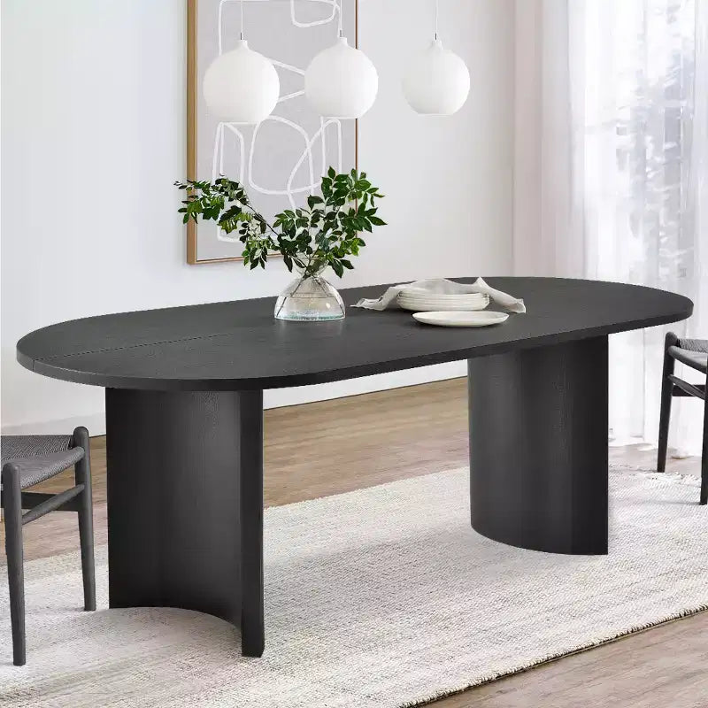 Table à manger ovale moderne avec pieds en C, grande table de cuisine élégante avec finition grain de bois pour la maison, le petit-déjeuner ou la salle à manger-Panipeachy