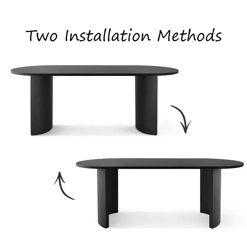 Table à manger ovale moderne avec pieds en C, grande table de cuisine élégante avec finition grain de bois pour la maison, le petit-déjeuner ou la salle à manger-Panipeachy
