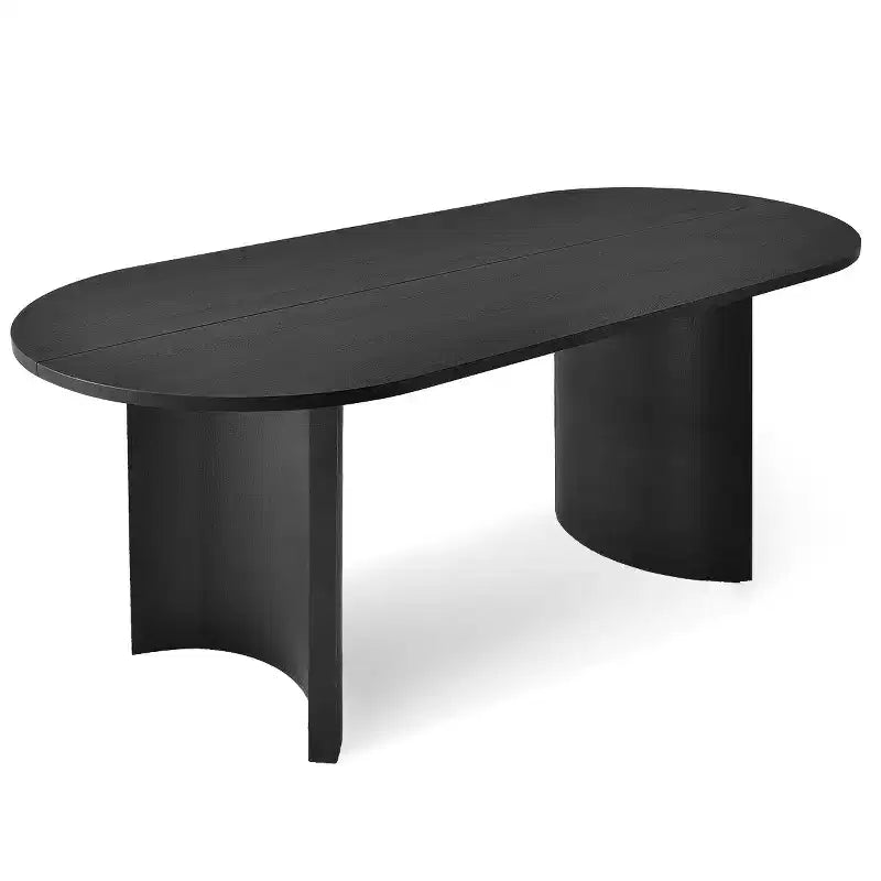 Table à manger ovale moderne avec pieds en C, grande table de cuisine élégante avec finition grain de bois pour la maison, le petit-déjeuner ou la salle à manger-Panipeachy