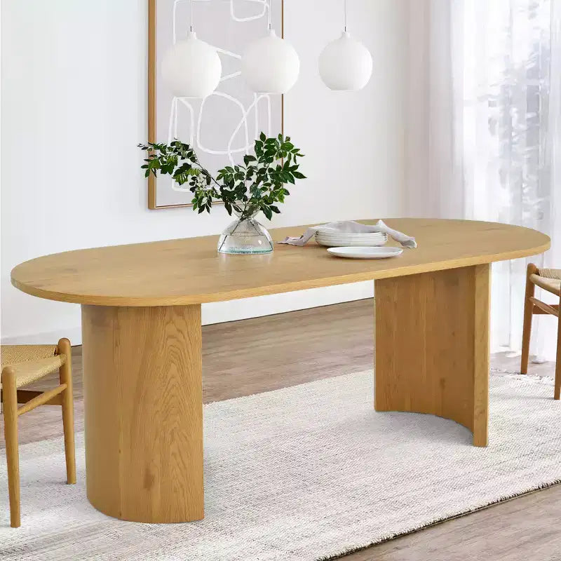 Table à manger ovale moderne avec pieds en C, grande table de cuisine élégante avec finition grain de bois pour la maison, le petit-déjeuner ou la salle à manger-Panipeachy
