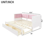 Lit de Repos Luxystar Twin XL à King Size avec 2 Tiroirs et Dossier Rembourré, Blanc+Rose