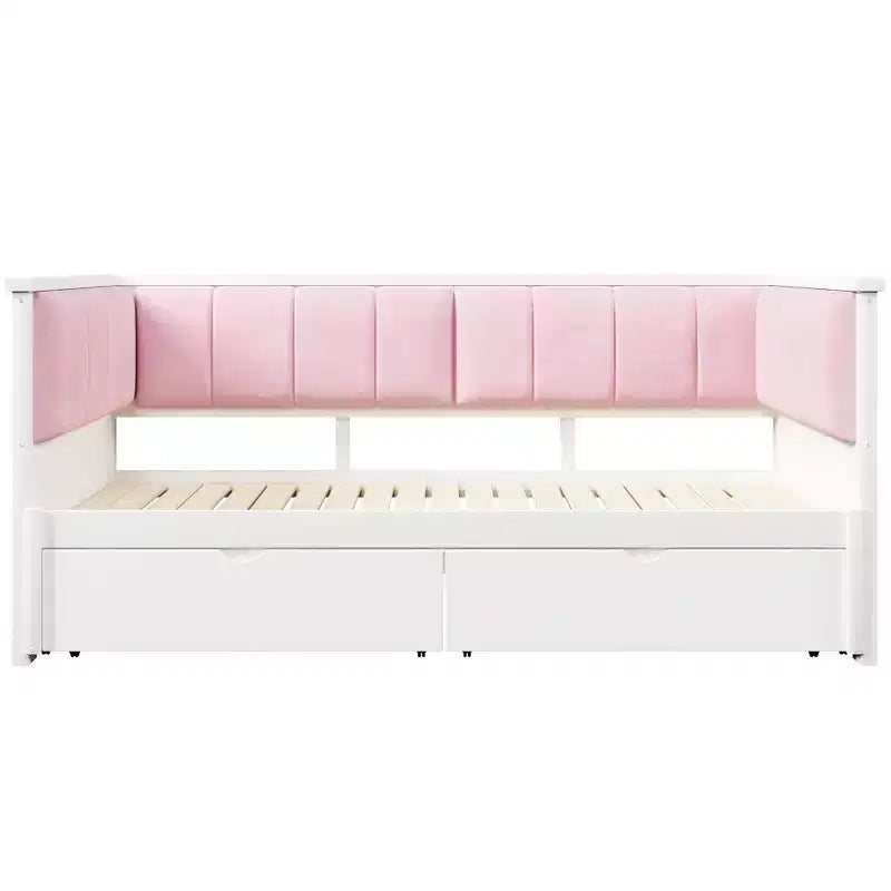 Lit de Repos Luxystar Twin XL à King Size avec 2 Tiroirs et Dossier Rembourré, Blanc+Rose