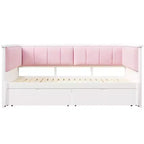 Lit de Repos Luxystar Twin XL à King Size avec 2 Tiroirs et Dossier Rembourré, Blanc+Rose