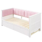 Lit de Repos Luxystar Twin XL à King Size avec 2 Tiroirs et Dossier Rembourré, Blanc+Rose