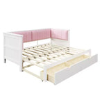 Lit de Repos Luxystar Twin XL à King Size avec 2 Tiroirs et Dossier Rembourré, Blanc+Rose