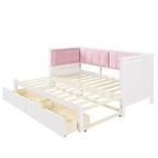 Lit de Repos Luxystar Twin XL à King Size avec 2 Tiroirs et Dossier Rembourré, Blanc+Rose