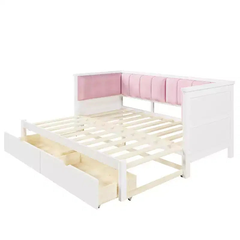 Lit de Repos Luxystar Twin XL à King Size avec 2 Tiroirs et Dossier Rembourré, Blanc+Rose