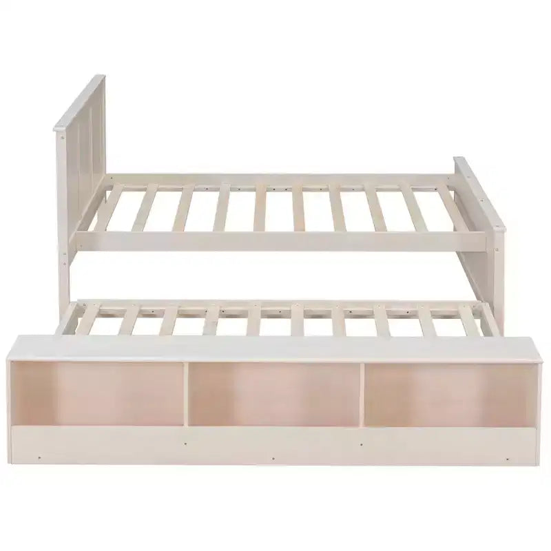 Lit plateforme moderne en bois Luxystar avec tête de lit, lit gigogne et meuble de rangement