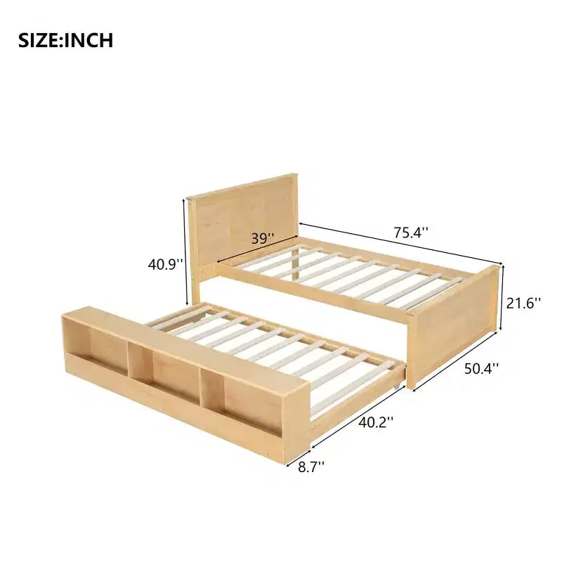 Lit plateforme moderne en bois Luxystar avec tête de lit, lit gigogne et meuble de rangement