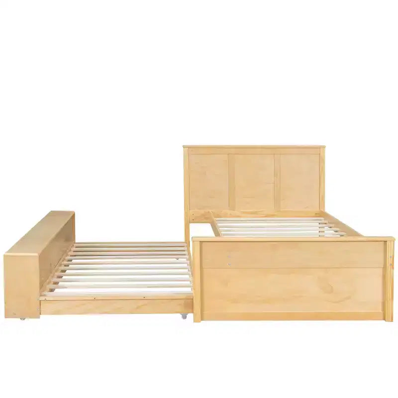Lit plateforme moderne en bois Luxystar avec tête de lit, lit gigogne et meuble de rangement