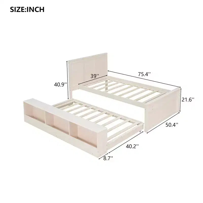 Lit plateforme moderne en bois Luxystar avec tête de lit, lit gigogne et meuble de rangement
