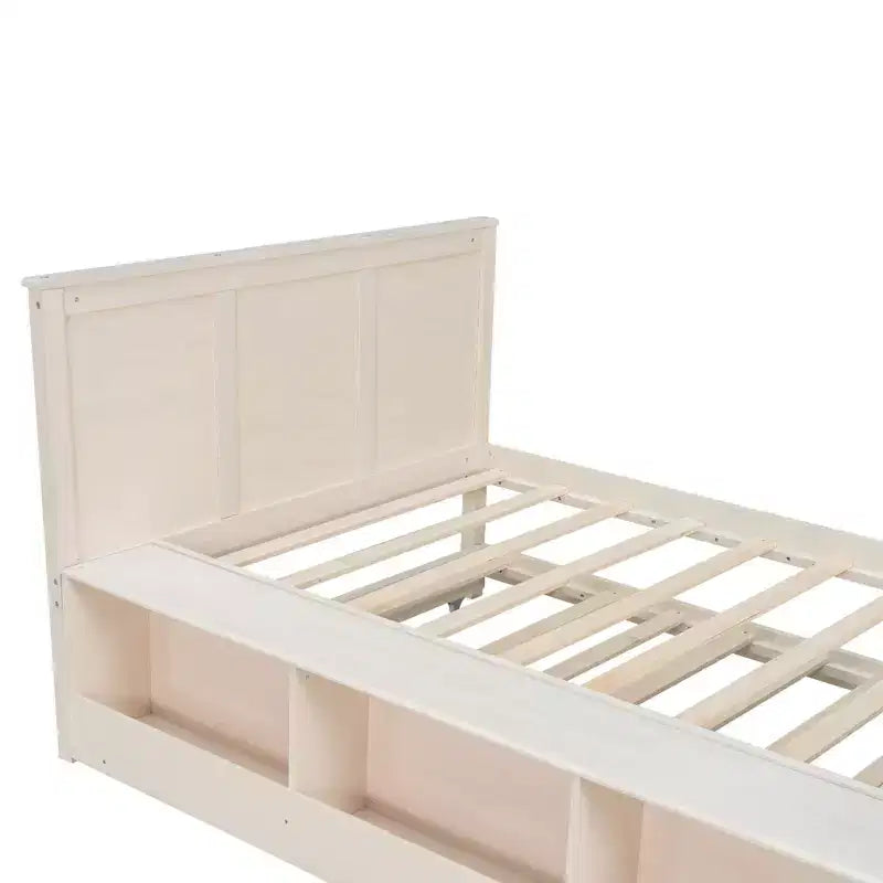 Lit plateforme moderne en bois Luxystar avec tête de lit, lit gigogne et meuble de rangement