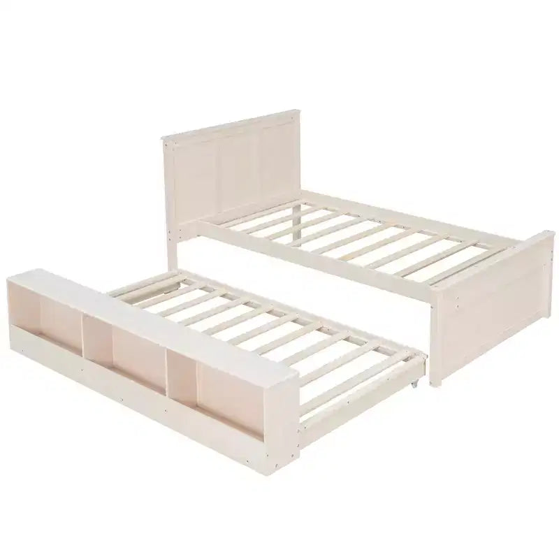Lit plateforme moderne en bois Luxystar avec tête de lit, lit gigogne et meuble de rangement