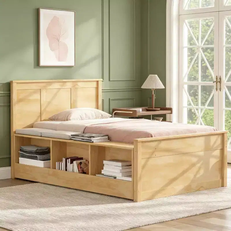 Lit plateforme moderne en bois Luxystar avec tête de lit, lit gigogne et meuble de rangement