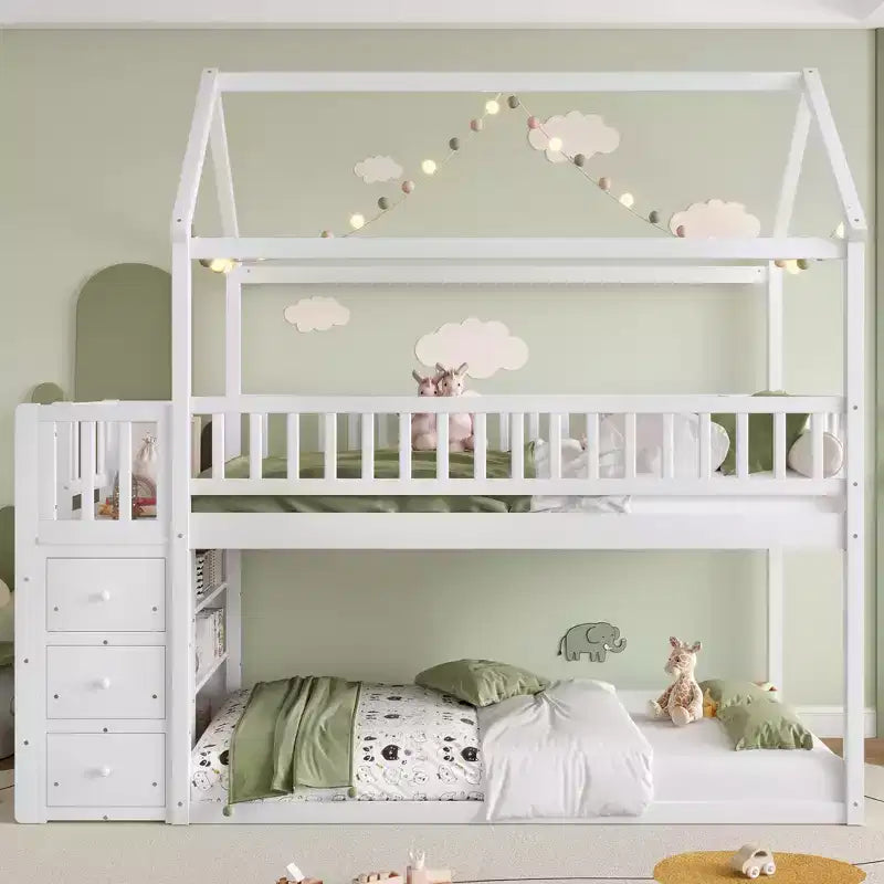GDFStudio Salvador Lit Superposé en Bois Moderne avec Étagères et 3 Tiroirs