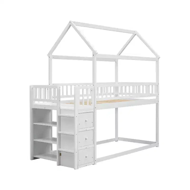 GDFStudio Salvador Lit Superposé en Bois Moderne avec Étagères et 3 Tiroirs