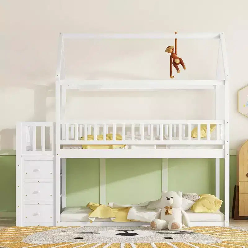 GDFStudio Salvador Lit Superposé en Bois Moderne avec Étagères et 3 Tiroirs
