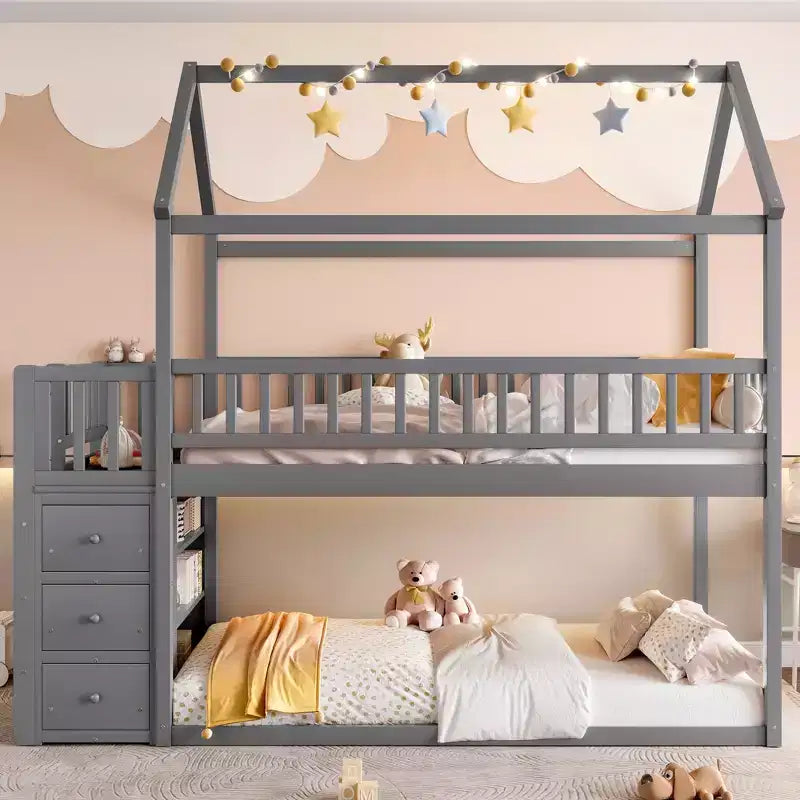 GDFStudio Salvador Lit Superposé en Bois Moderne avec Étagères et 3 Tiroirs