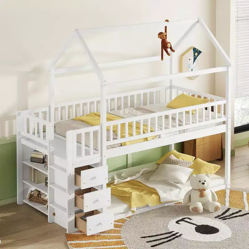 GDFStudio Salvador Lit Superposé en Bois Moderne avec Étagères et 3 Tiroirs