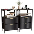 Table de chevet Karl Home de 38 cm de large - 2 tiroirs, 1 étagère, prise de courant américaine - lot de 2