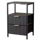 Table de chevet Karl Home de 38 cm de large - 2 tiroirs, 1 étagère, prise de courant américaine - lot de 2