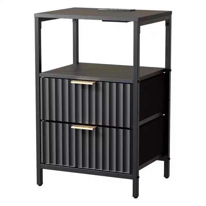 Table de chevet Karl Home de 38 cm de large - 2 tiroirs, 1 étagère, prise de courant américaine - lot de 2