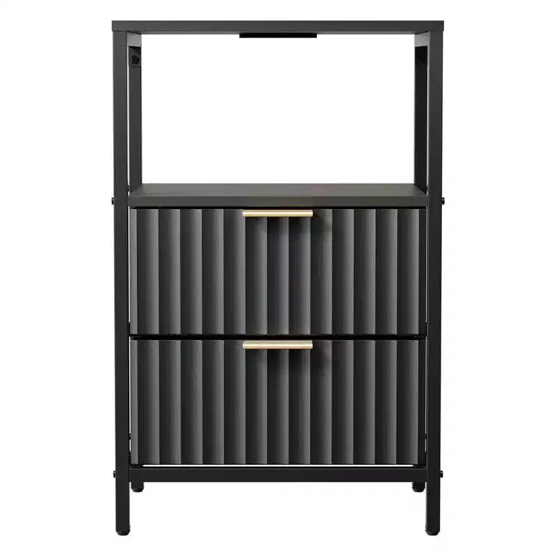 Table de chevet Karl Home de 38 cm de large - 2 tiroirs, 1 étagère, prise de courant américaine - lot de 2
