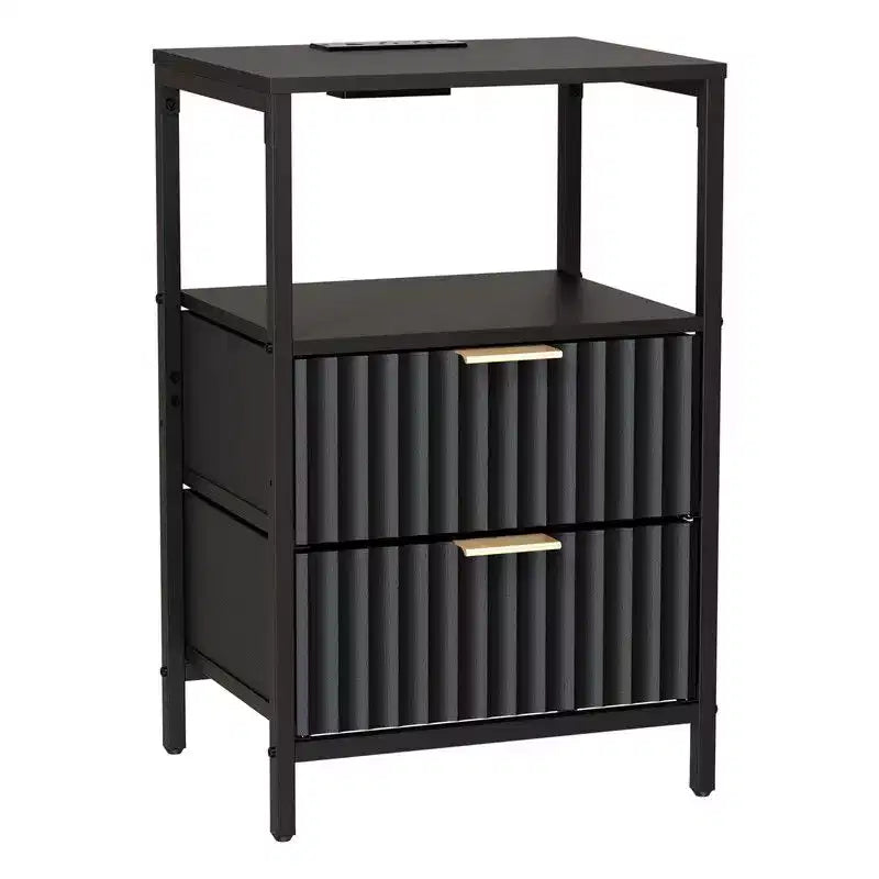 Table de chevet Karl Home de 38 cm de large - 2 tiroirs, 1 étagère, prise de courant américaine - lot de 2
