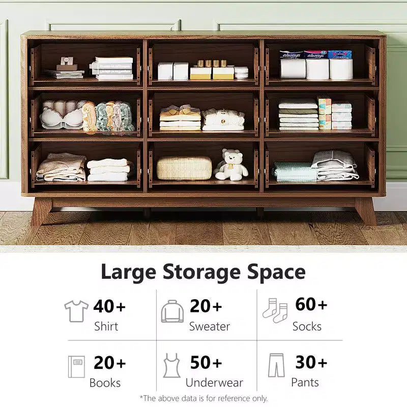 Commode Karl Home 57 po, 9 tiroirs, motif quadrillé