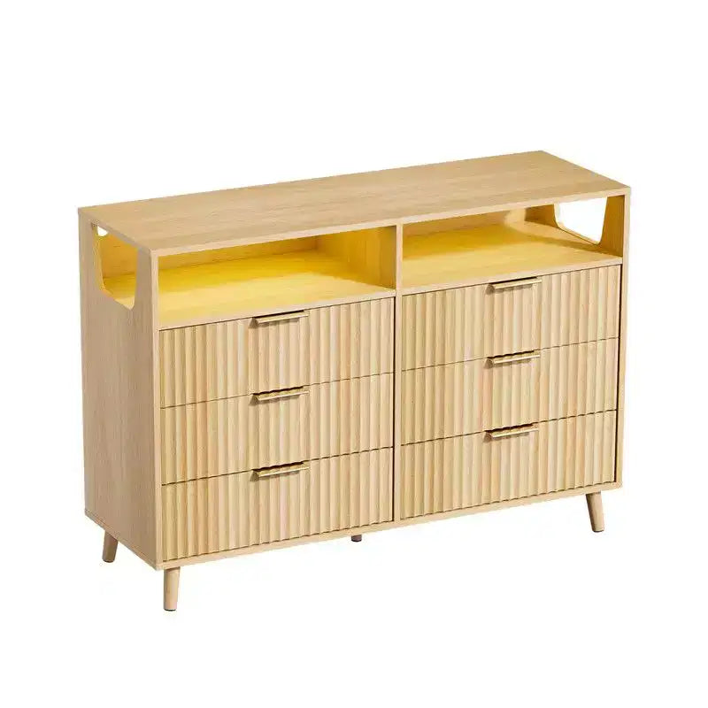 Commode Karl Home à 6 tiroirs avec panneau cannelé et éclairage LED RVB de 119 cm de large