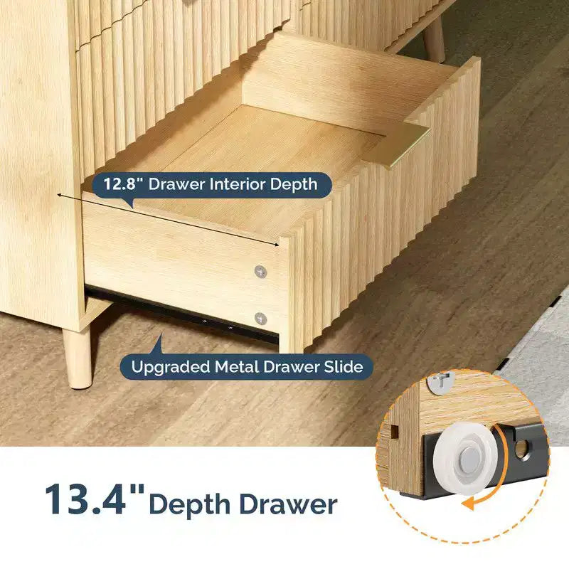 Commode Karl Home à 6 tiroirs avec panneau cannelé et éclairage LED RVB de 119 cm de large
