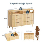 Commode Karl Home à 6 tiroirs avec panneau cannelé et éclairage LED RVB de 119 cm de large