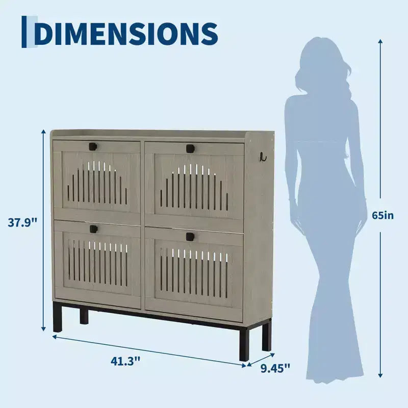 Meuble à chaussures 4 tiroirs basculants, meuble de rangement à chaussures fin et discret pour entrée et couloir