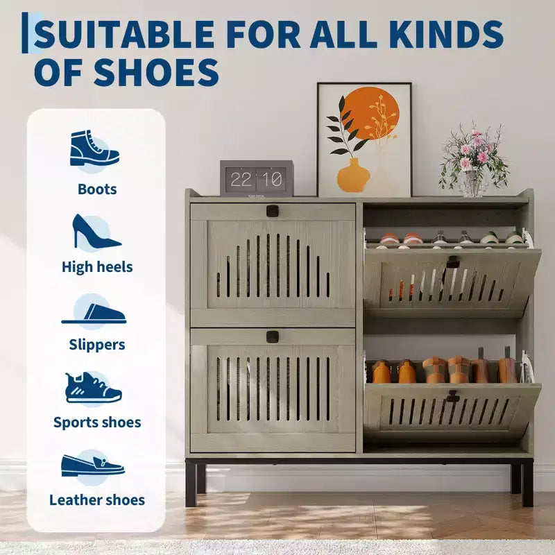 Meuble à chaussures 4 tiroirs basculants, meuble de rangement à chaussures fin et discret pour entrée et couloir