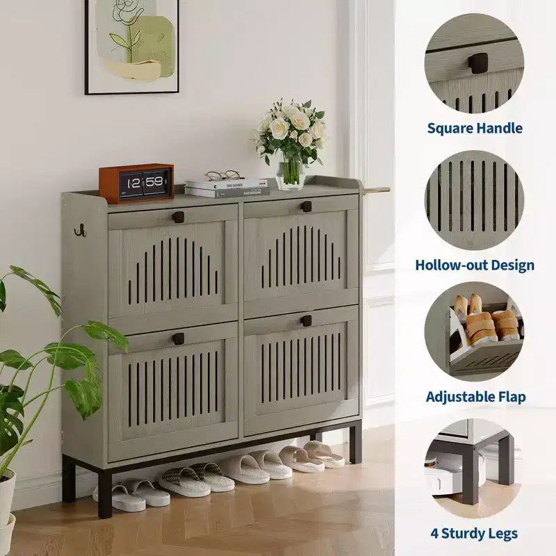 Meuble à chaussures 4 tiroirs basculants, meuble de rangement à chaussures fin et discret pour entrée et couloir