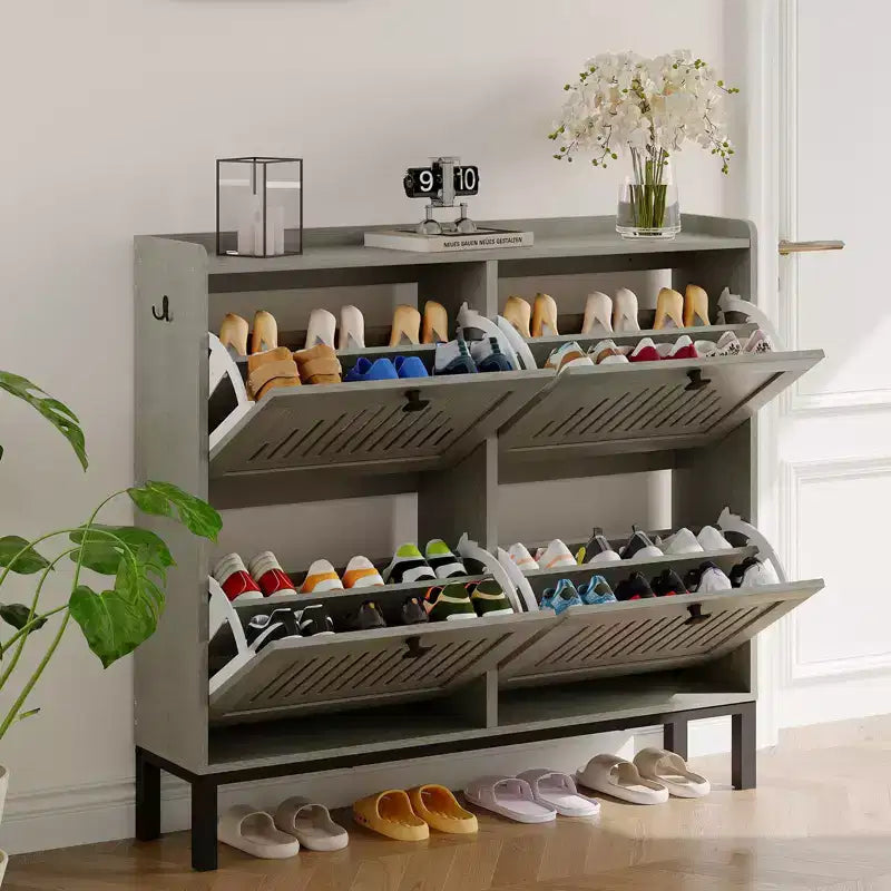 Meuble à chaussures 4 tiroirs basculants, meuble de rangement à chaussures fin et discret pour entrée et couloir
