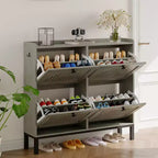 Meuble à chaussures 4 tiroirs basculants, meuble de rangement à chaussures fin et discret pour entrée et couloir