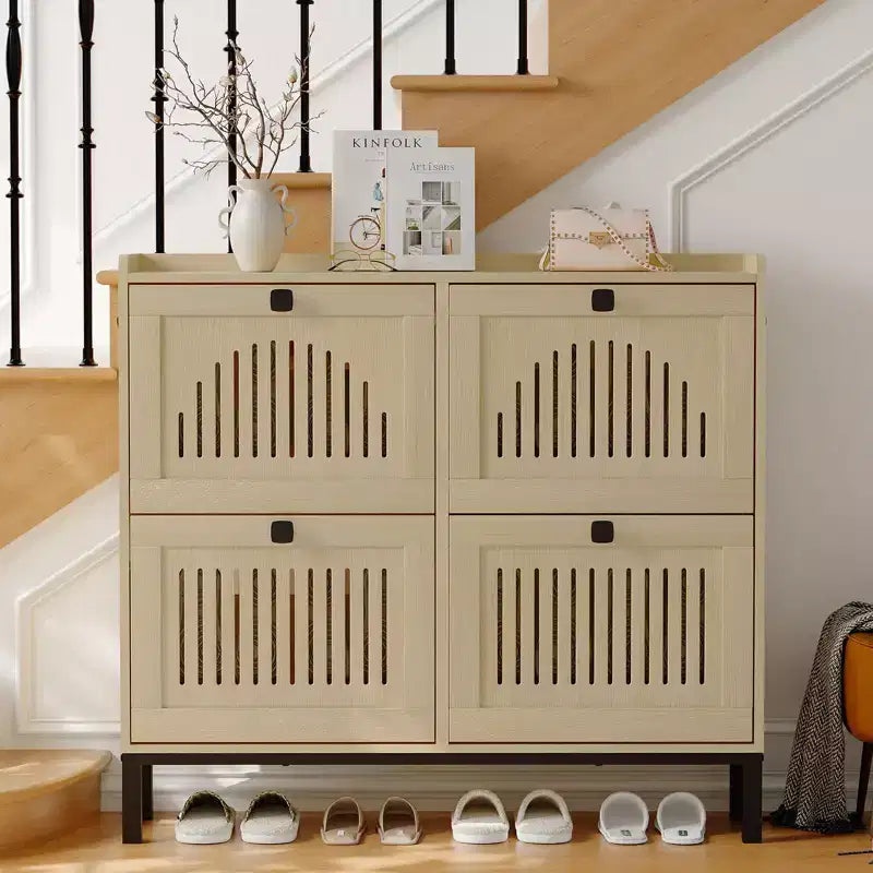 Meuble à chaussures 4 tiroirs basculants, meuble de rangement à chaussures fin et discret pour entrée et couloir