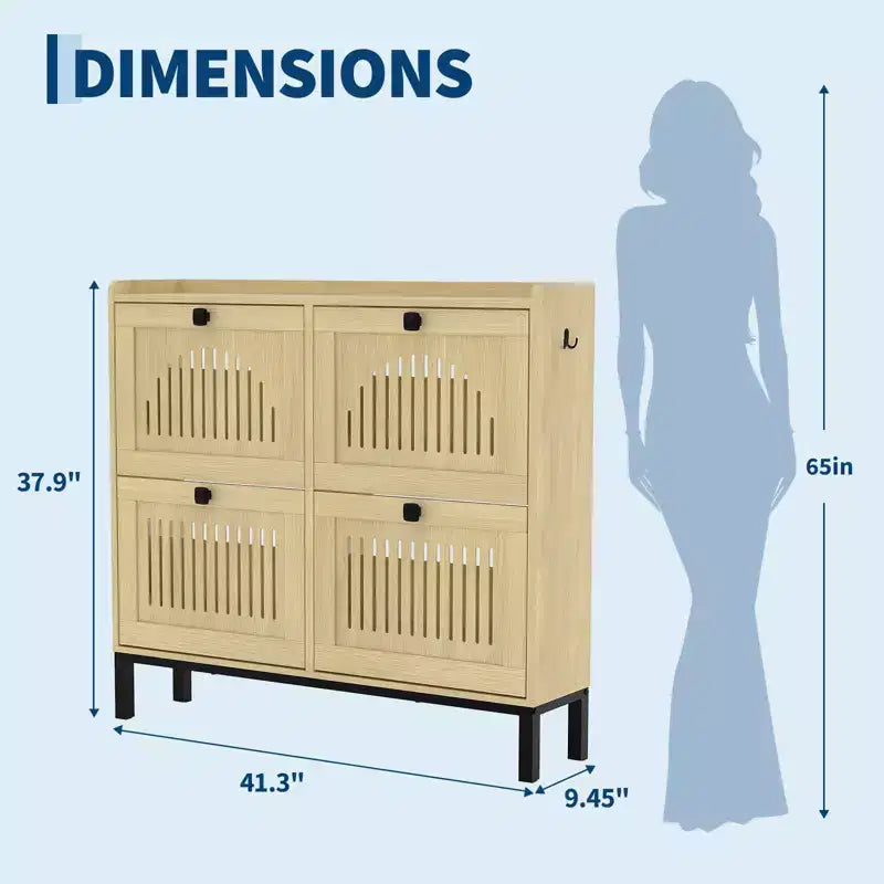 Meuble à chaussures 4 tiroirs basculants, meuble de rangement à chaussures fin et discret pour entrée et couloir