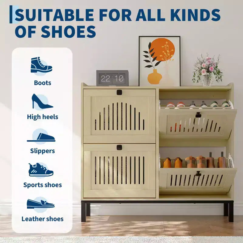 Meuble à chaussures 4 tiroirs basculants, meuble de rangement à chaussures fin et discret pour entrée et couloir