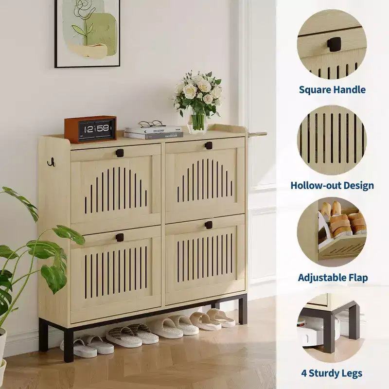 Meuble à chaussures 4 tiroirs basculants, meuble de rangement à chaussures fin et discret pour entrée et couloir