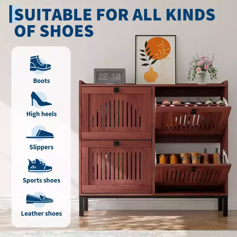 Meuble à chaussures 4 tiroirs basculants, meuble de rangement à chaussures fin et discret pour entrée et couloir